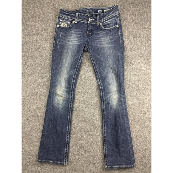 Miss Me Jeans Womens 28 Blue Bootcut Embellished Rhinestone Flap Pockets JW6108B - Picture 1 of 8